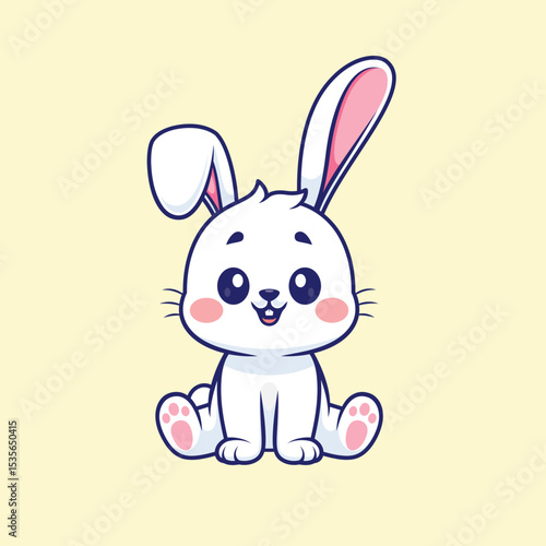 Adorable White Bunny Rabbit Illustration Cute Cartoon Hare Character Design