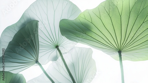 Elegant Lotus Leaves with Intricate Veins Against a Soft Background