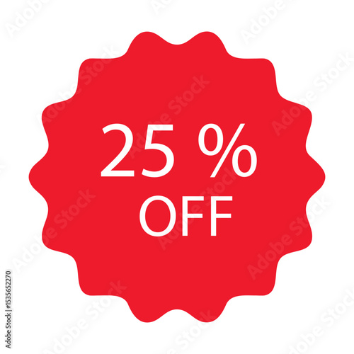 Red 25 percent off sticker design on white background