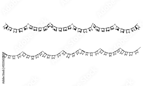 Garlands of paper flags for the holiday in doodle style