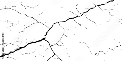 "Cracked texture background in high contrast black and white, depicting natural fracture lines. Ideal for design overlays, distress effects, grunge art, and digital backgrounds"