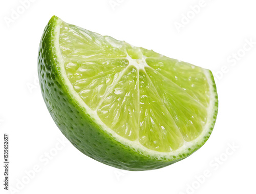 Isolated lime wedge fresh citrus fruit for cocktail garnish and healthy eating ingredient close up macro view © RomenaJannat