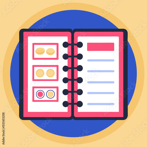 Recipe book icon in flat cartoon style