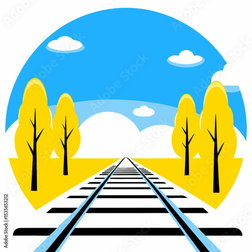 Railway tracks icon with trees and sky