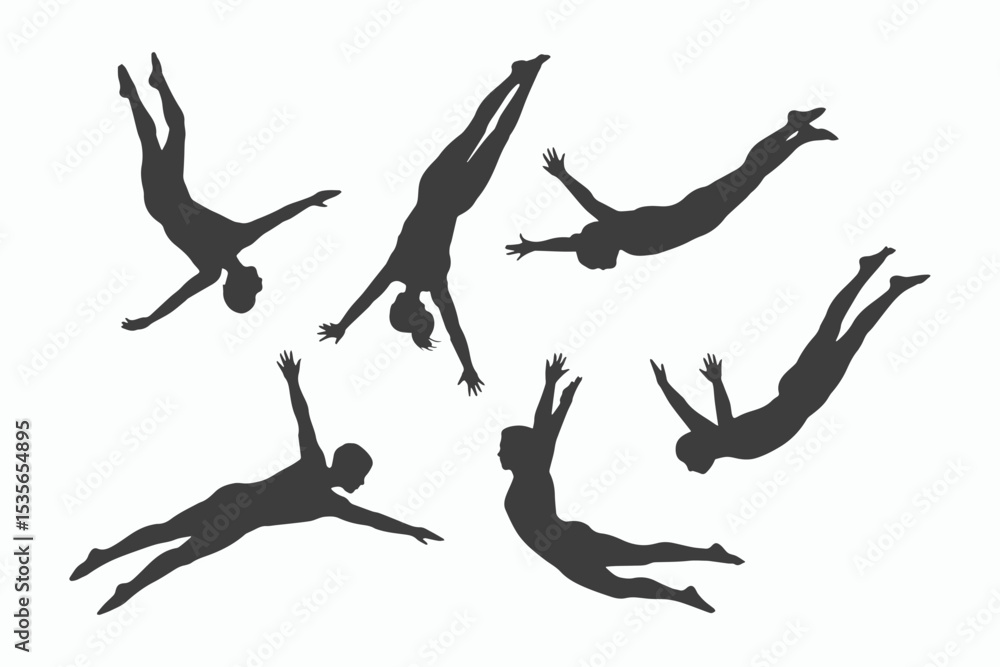 Obraz premium Six silhouettes of people falling or diving