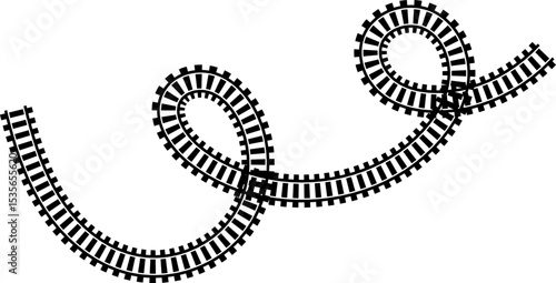 Railway train track vector route. Rail line, subway map, and railroad elements for game UI and graphic design icon set easy to edit. Rail pattern round circular curve railroad path icon