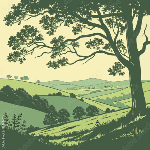  Peaceful English Countryside Landscape Illustration
