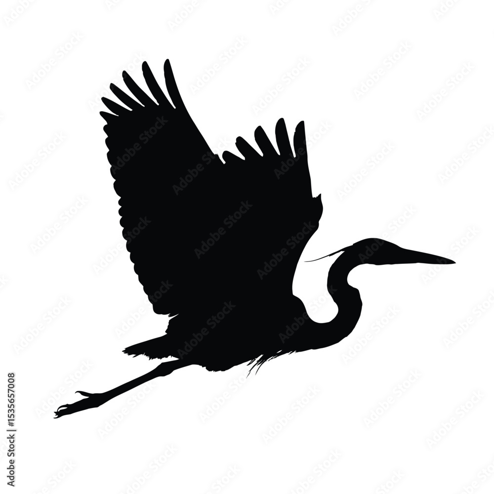 Fototapeta premium Majestic Heron in Flight Silhouette Illustration
