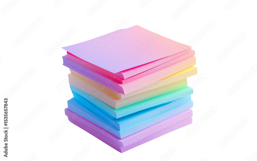 A neatly arranged stack of sticky notes in gradient colors forming a vibrant and modern office supply display isolated on transparent background PNG A neatly arranged stack of sticky notes in gradient colors forming a vibrant and modern office supply display isolated on transparent background PNG