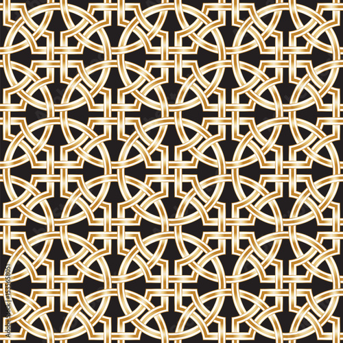 Vector geometrical golden, black and white seamless pattern 