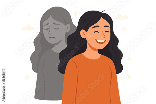 Bipolar disorder mind mental. Happy sad woman. Dual emotion. Mood swing concept. Psychology. Mental health. Personality disorder. Inner conflict. Emotional contrast. Manic depressive.