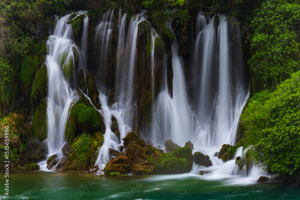 Fototapeta premium Kravica waterfall in Bosnia and Herzegovina. Natural tourist attraction.