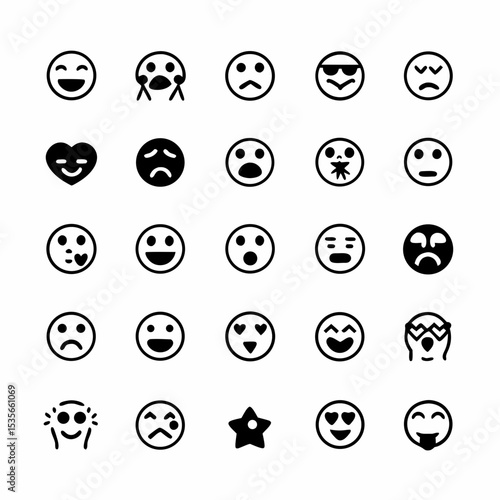 Design a vibrant set of diverse reaction emoji icons, showcasing a wide range of emotions and expressions suitable for digital communication.