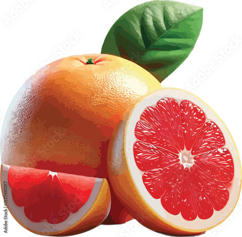 Juicy watercolor grapefruit illustration featuring whole fruit and sliced citrus isolated on white
