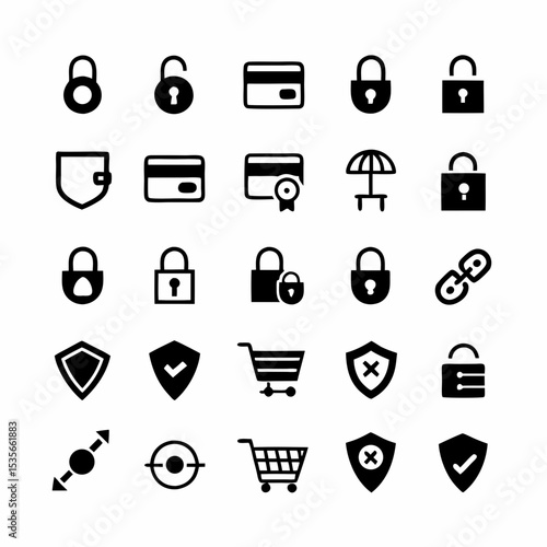 Design a set of secure checkout icons depicting various payment methods, emphasizing security and trust, suitable for e-commerce websites and apps.