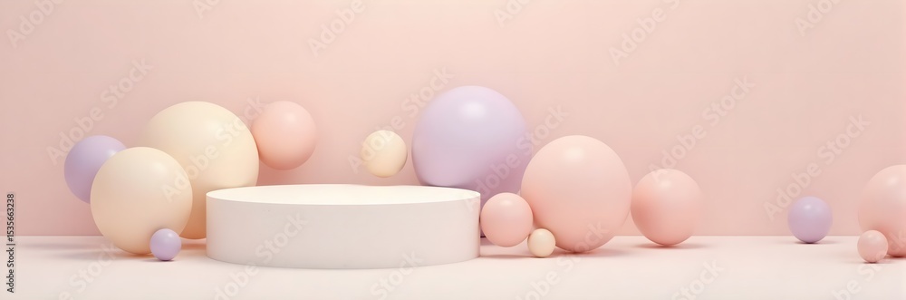 Fototapeta premium Podium with Pastel Balloons in Pink, Cream, and Lavender
