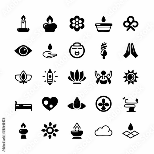 Design a vibrant icon set representing yoga poses and mindfulness practices, including meditation, breathing exercises, and lotus positions.