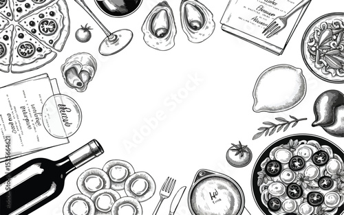 Elegant Hand-Drawn Dinner Elements Frame with Copy Space
