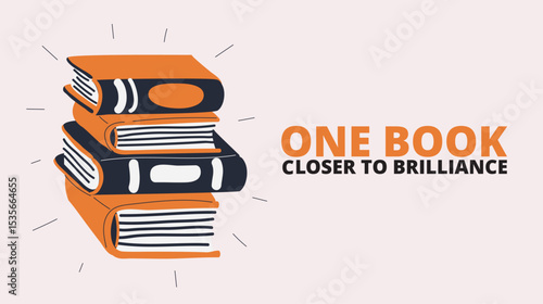 Cartoon vector illustration of a stack of books banner, symbolizing knowledge, learning, and education