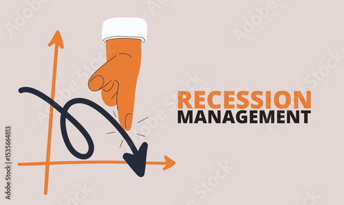 Cartoon vector illustration of a hand indicating a downward arrow symbolizing economic downturn