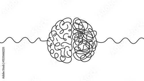 Organized vs. Chaotic Mind A Single-Line Brain Illustration