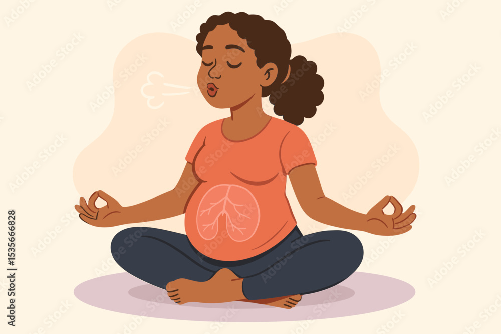 Pregnant Woman Meditating Cross-Legged Practicing Breathing Techniques for Relaxation, Prenatal Yoga, Mindfulness, Stress Relief, Healthy Pregnancy Lifestyle, Expectant Mother Self Care Vector Pregnant Woman Meditating Cross-Legged Practicing Breathing Techniques for Relaxation, Prenatal Yoga, Mindfulness, Stress Relief, Healthy Pregnancy Lifestyle, Expectant Mother Self Care Vector