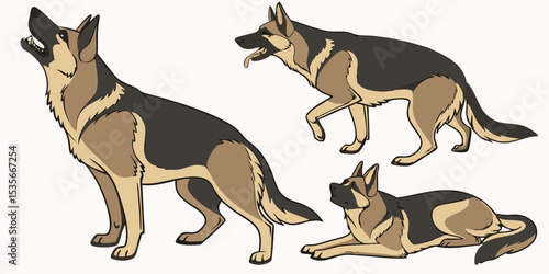 Elegant German Shepherd Dog Poses Design perfect for logos branding and pet related projects canine breed illustration