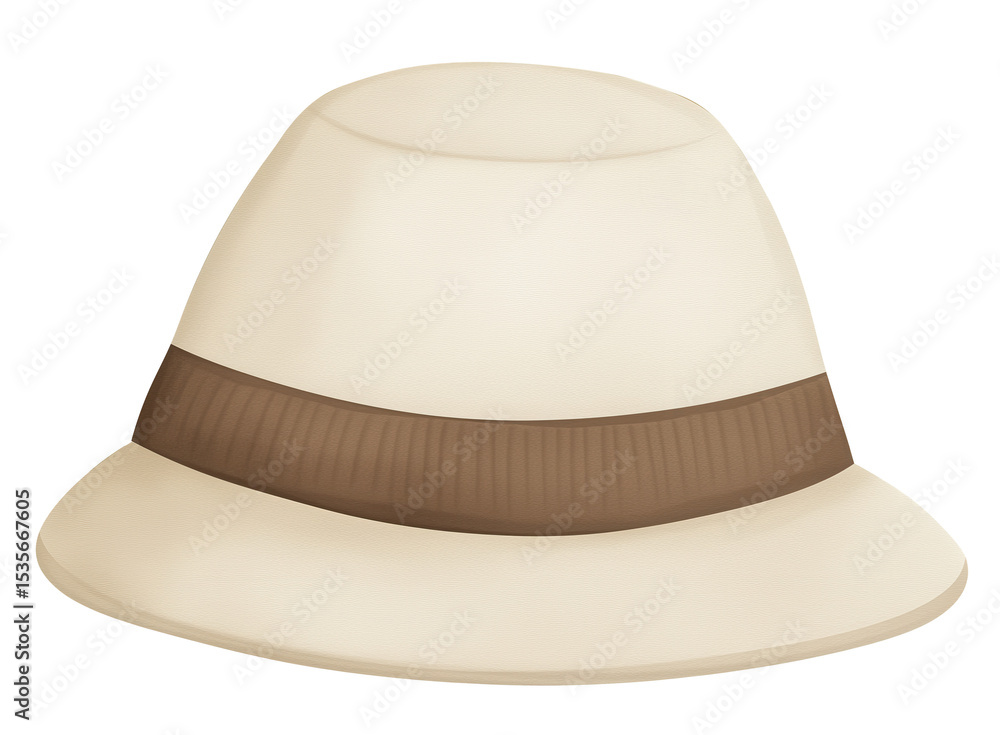Fototapeta premium Vintage Safari Hat Illustration with Brown Band on White Background