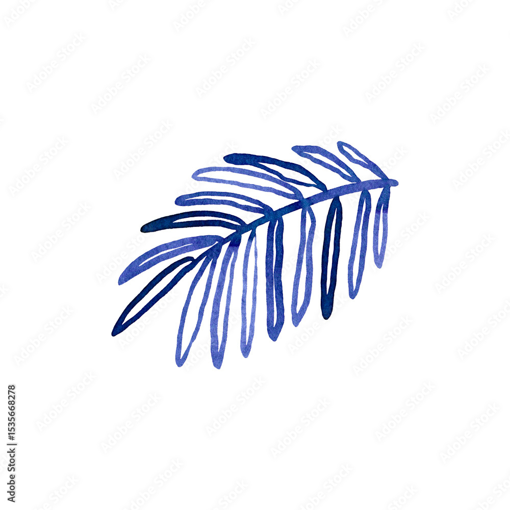 Fototapeta premium Hand drawn watercolour summer illustration of palm branch, coastal resort vibe. Use as print, poster, element design, textile, label, sticker, tattoo.