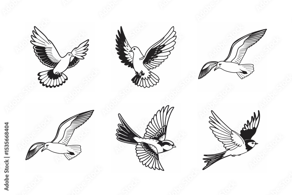 Fototapeta premium set of silhouettes of birds bundle