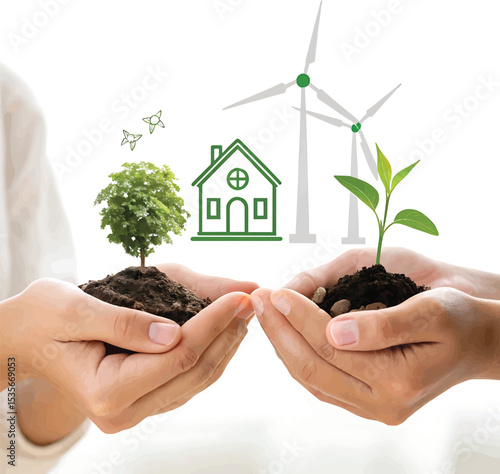 Hand holding a young plant: symbolizing new life, growth, and environmental care