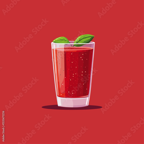 Fresh tomato juice in glass flat vector design