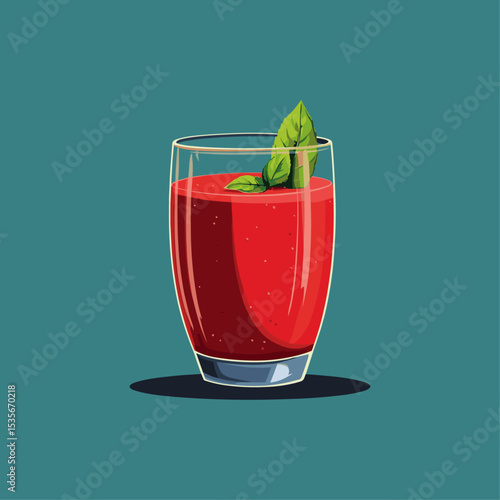 Fresh tomato juice in glass flat vector design