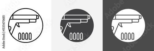 Gun with ammunition icon set vector art