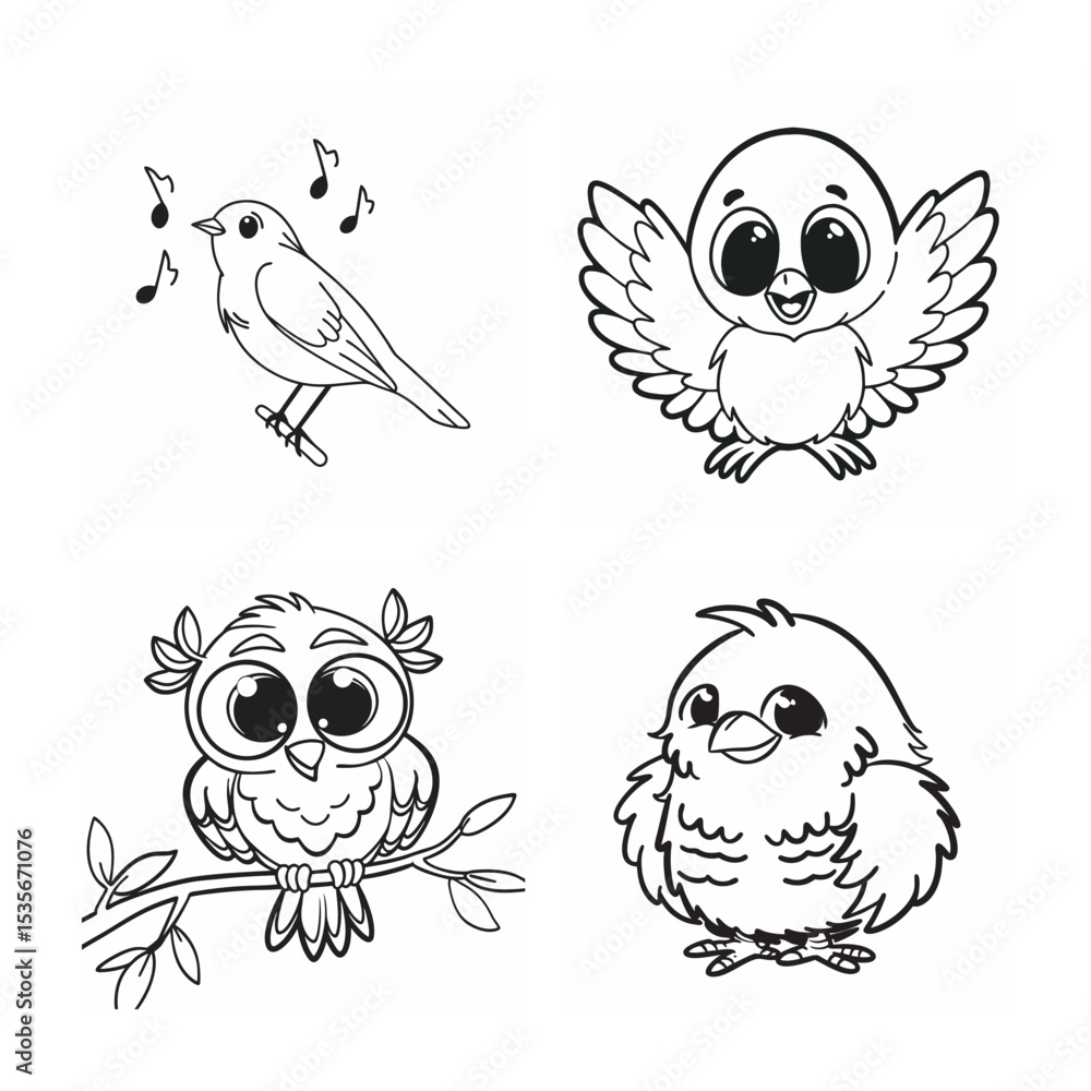 Fototapeta premium line art of bird set bundle on the white background