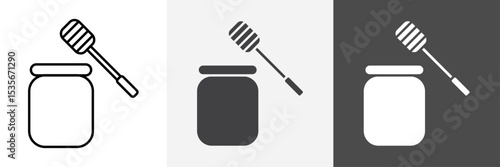 Honey jar with dipper icon set vector art