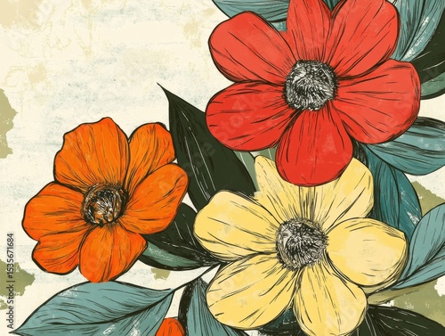 high detail image of Floral background in hand drawn style
