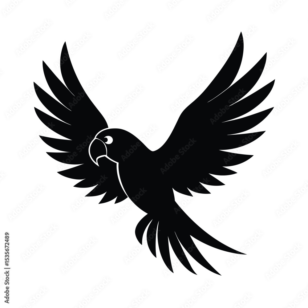 Obraz premium Parrot Wings Spread Vector Silhouette