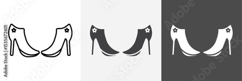 leather shoes heel icon set vector art