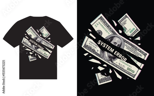 Shattered hundred dollar bills t shirt design.
