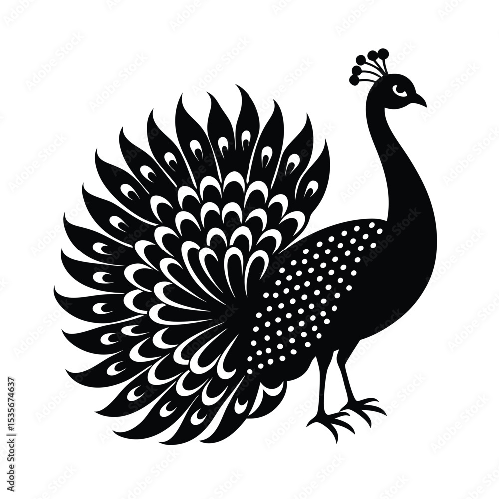 Fototapeta premium Peacock Tail Spread Vector Silhouette