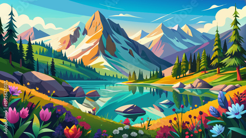 Colorful summer panorama of the Lac Blanc lake with Mont Blanc (Monte Bianco) on background .Very beautiful