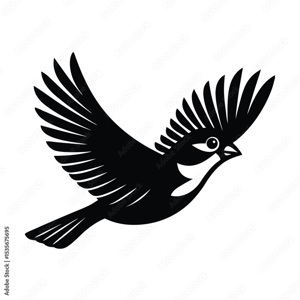 Obraz premium Sparrow Mid Flight Vector Silhouette