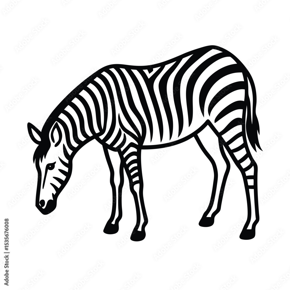 Obraz premium Zebra Grazing Vector Silhouette