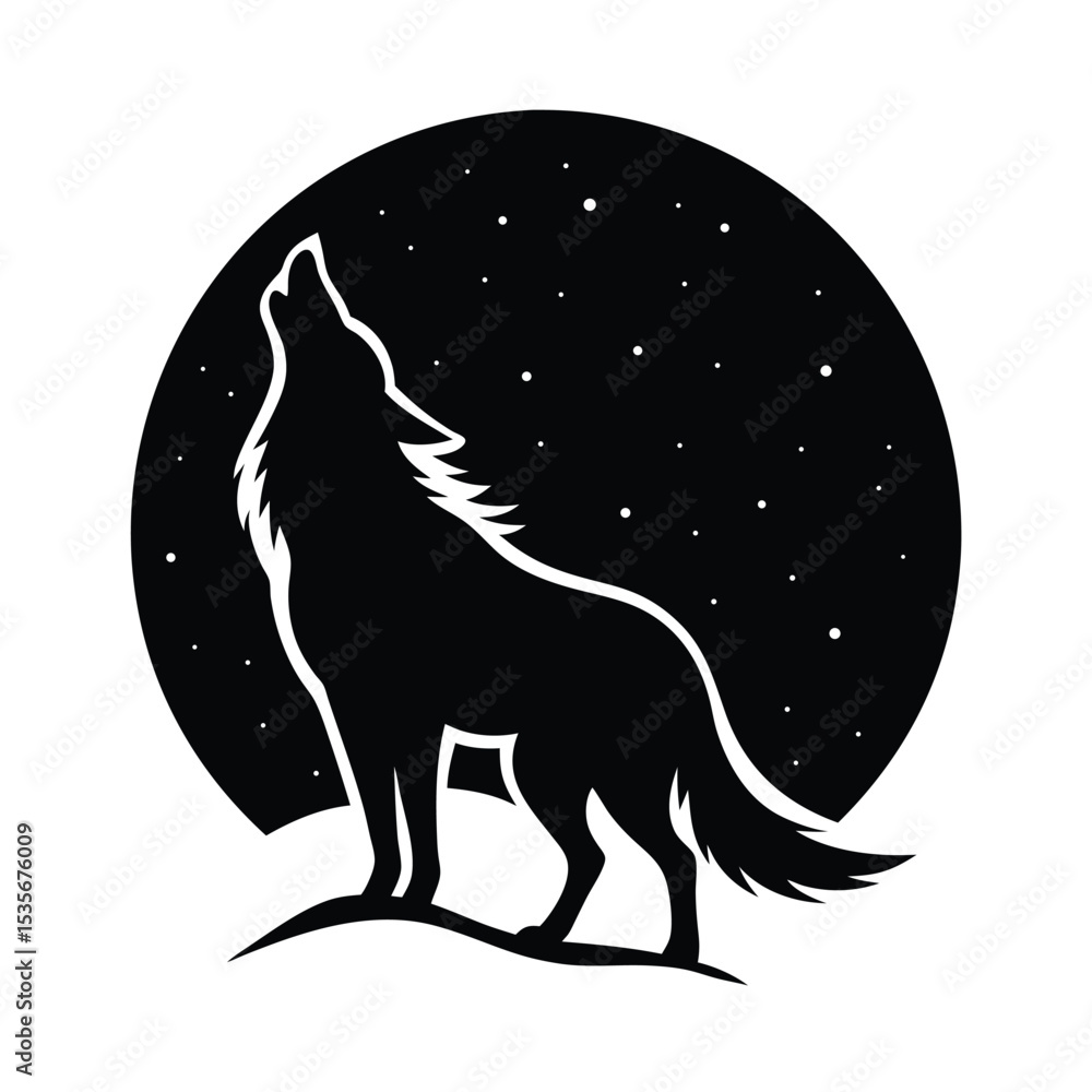 Obraz premium Wolf Howling Moon Vector Silhouette