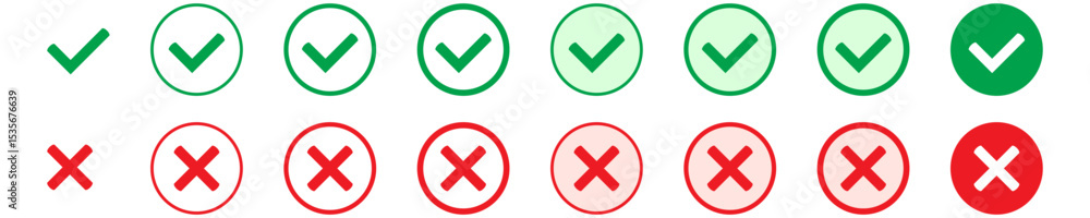 custom made wallpaper toronto digitalRight or wrong icons. Green tick and red cross checkmarks in circle flat icons. Yes or no symbol, approved or rejected icon for user interface.
