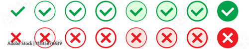 Wallpaper Mural Right or wrong icons. Green tick and red cross checkmarks in circle flat icons. Yes or no symbol, approved or rejected icon for user interface. Torontodigital.ca