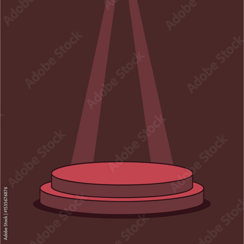 Abstract Two Tiered Round Stage with Spotlight in Shades of Red and Brown Ideal for Presentations Product Displays or Theatrical Performances with a