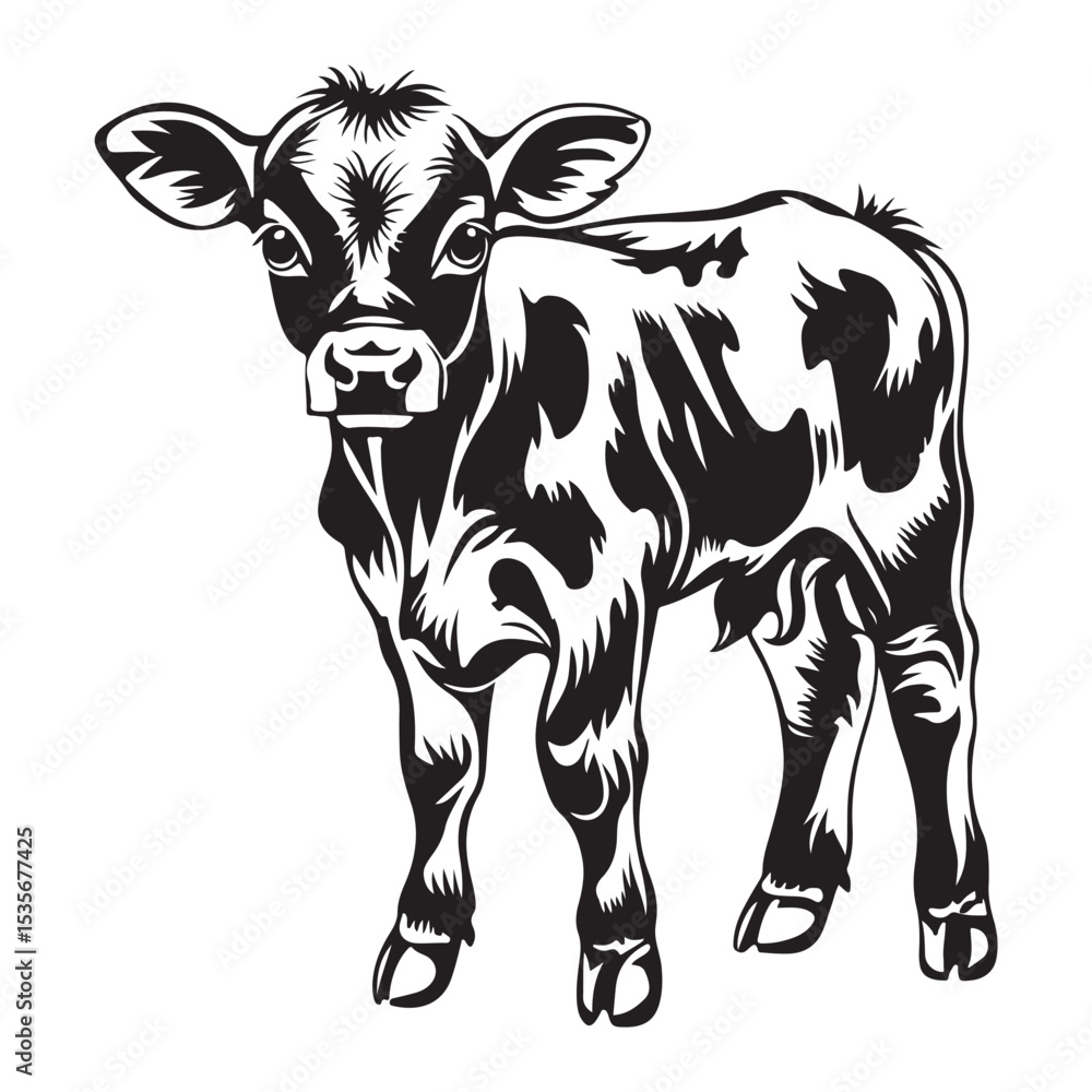 Fototapeta premium baby cow black silhouette vector, silhouette Design vector icon with white background. 