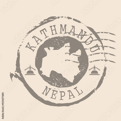 Stamp Postal of  Kathmandu is capital of Nepal. Map Silhouette rubber Seal.  Design Retro Travel. Seal of Map Kathmandu grunge  for your design.  EPS10